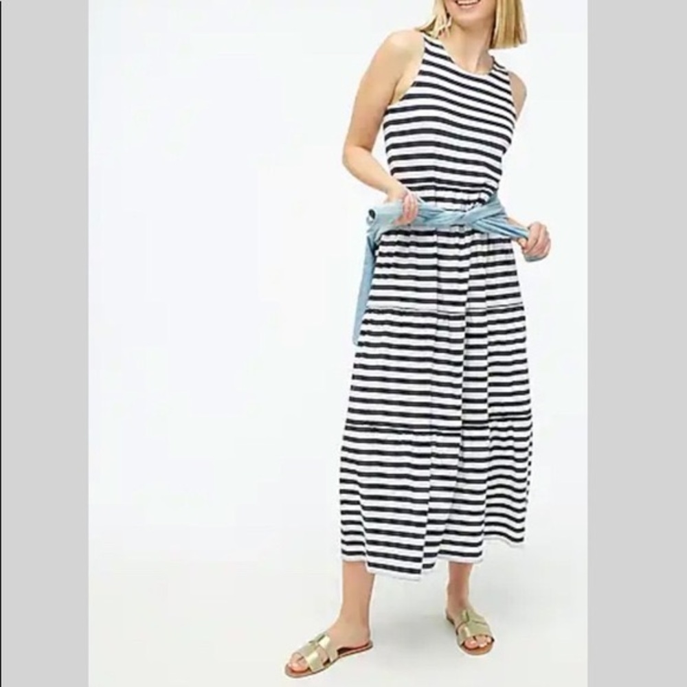 JCREW factory tiered knit maxi striped navy white